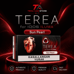 TEREA Sun Pearl pack for IQOS ILUMA in Uzbekistan, featuring distinctive branded packaging and an Uzbek smoking health warning.