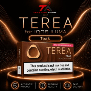 A pack of IQOS Terea Teak Switzerland heated tobacco sticks on a white background.