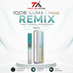 IQOS ILUMA i PRIME REMIX Limited Edition Remix Silver device with turquoise accents at Terea UAE Store