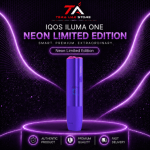 IQOS ILUMA ONE Neon Limited Edition amethyst purple all-in-one device with golden cap at Terea UAE Store