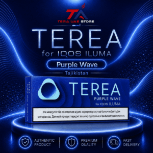 A pack of Tajikistan edition IQOS Terea Turquoise heated tobacco sticks on a white background.