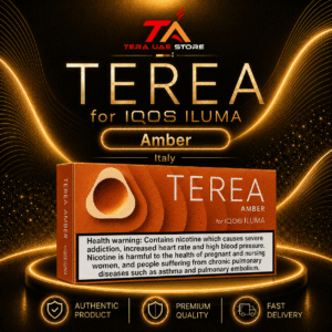 IQOS TEREA Amber Italy with rounded toasted tobacco and woody nutty aroma notes