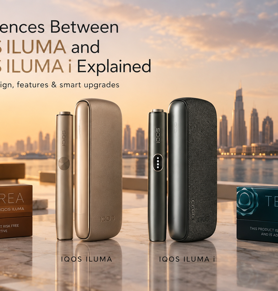 IQOS ILUMA and IQOS ILUMA i devices compared with TEREA sticks, showing design differences, new features, and technology comparison.